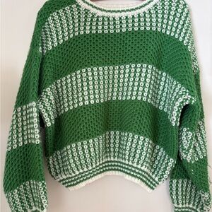 SHEIN Green and White Patterned Sweater